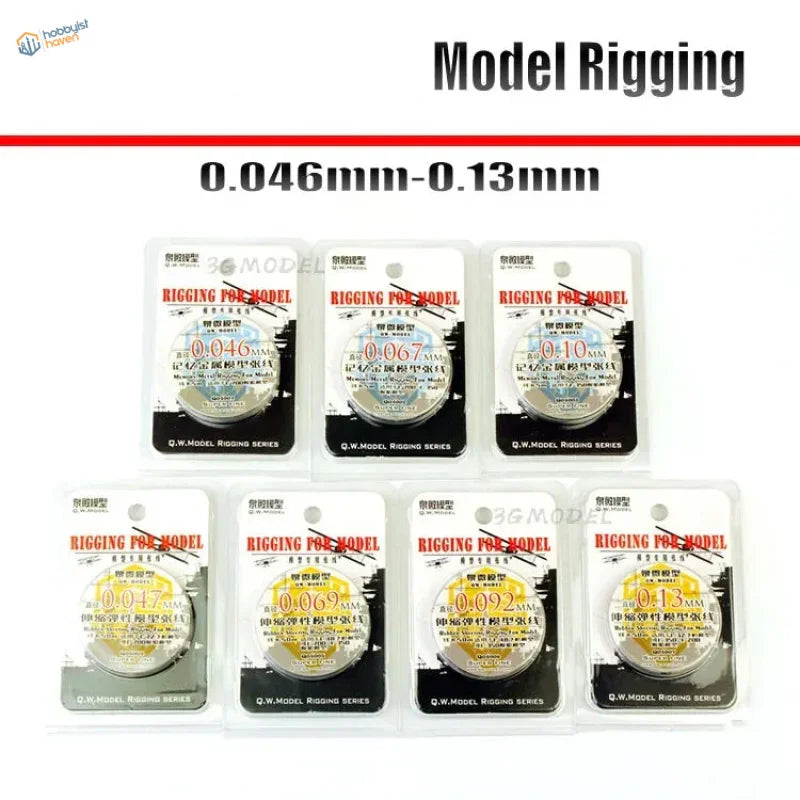 Seven 0.046-0.13mm super fine rigging wire spools