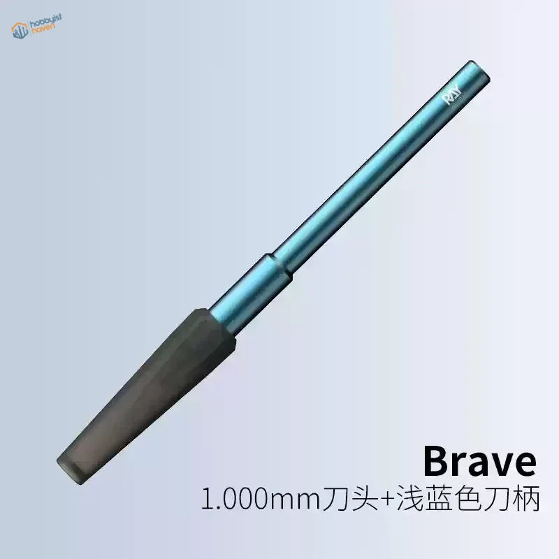 Precision tungsten carving knife with 1mm matte black handle and Brave blue shaft