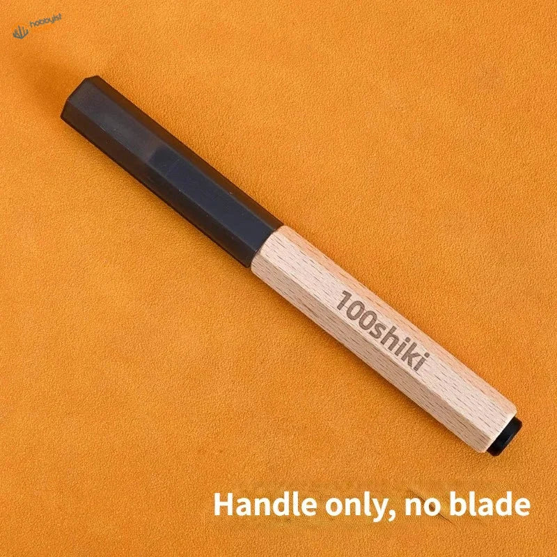 100shiki ceramic engraving knife handle with light wood grip and engraved branding