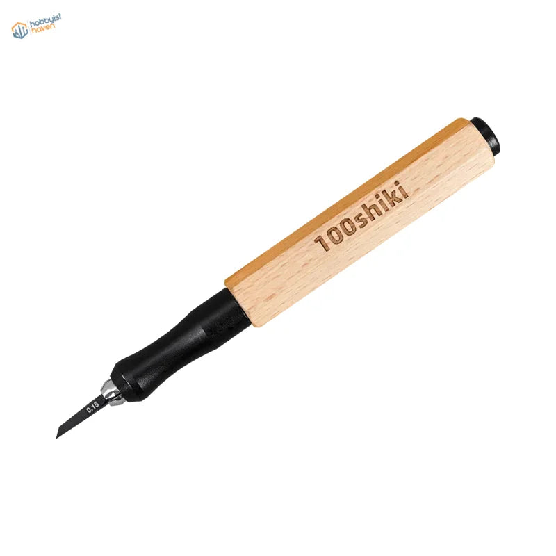 100shiki ceramic engraving knife with 0.15mm metal tip and wooden handle