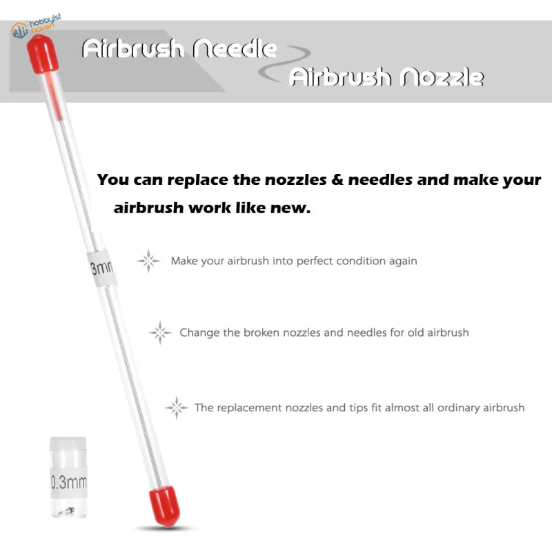 Red-tipped 0.3mm airbrush needle and nozzle, precision hobby tool