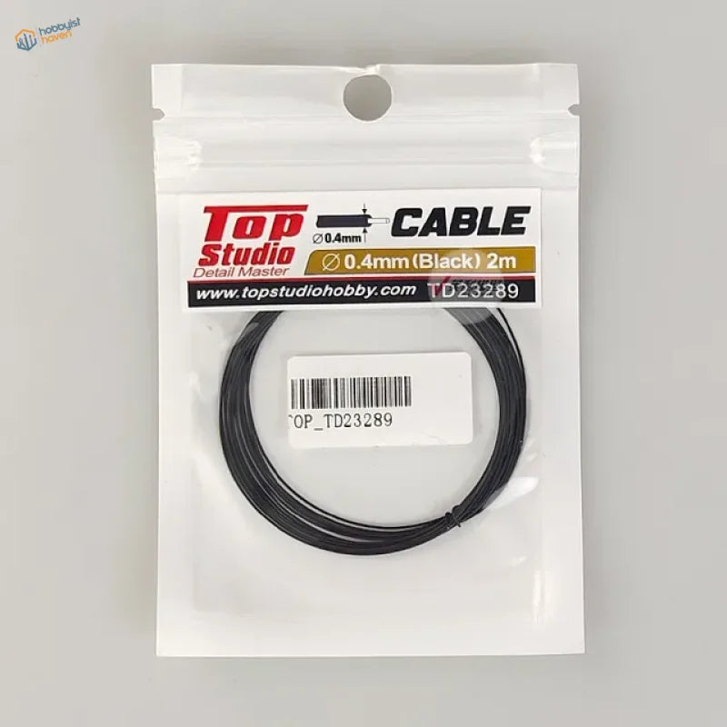 Black 0.4mm wire core cable in clear bag with Top Studio Detail Master label