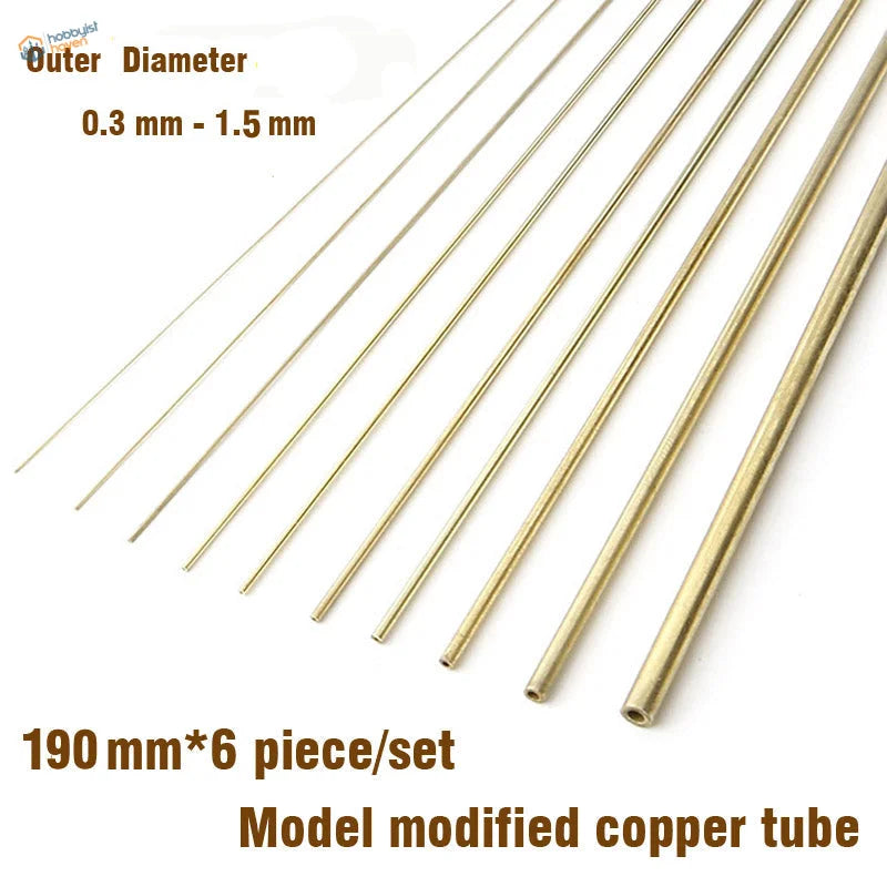 Set of 6 brass tubes 0.3-1.5mm for scale modeling tools