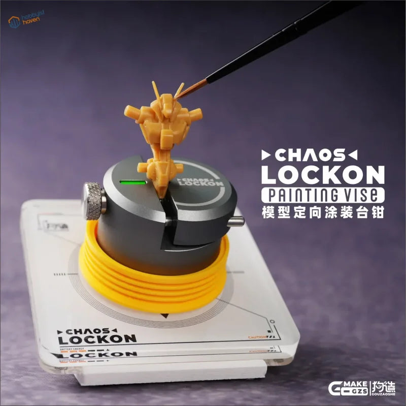Yellow mechanical figure painted in 0/30/60º rotating painting vise with magnetic base
