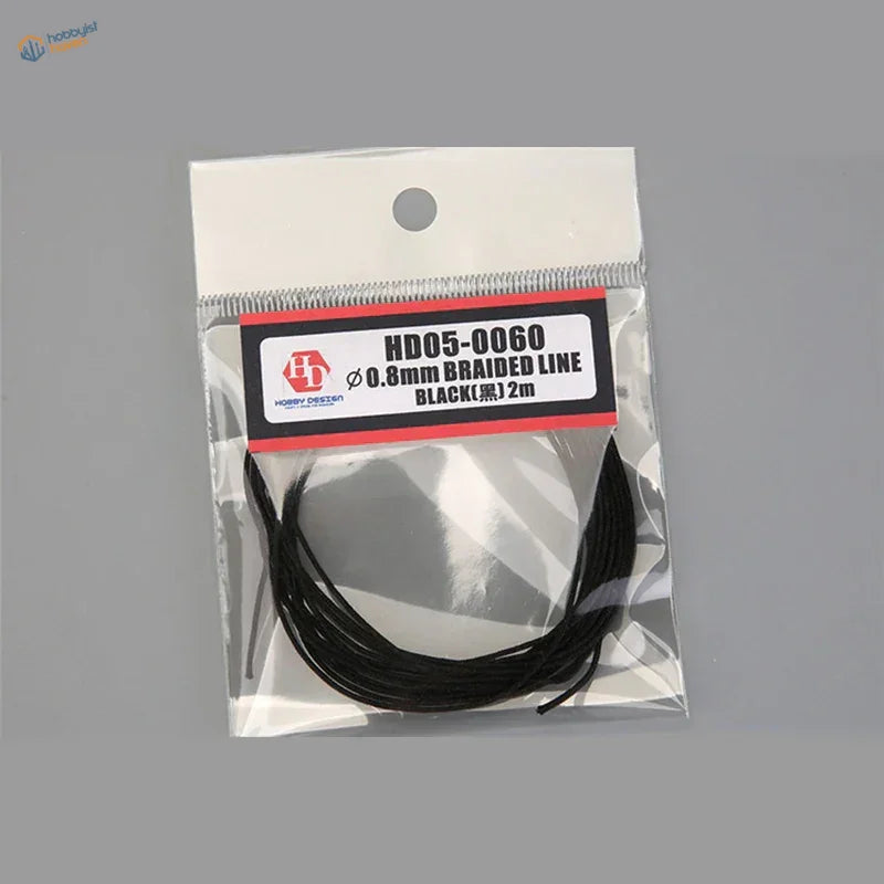 Black braided line 0.8mm x 2m for scale modeling in clear bag