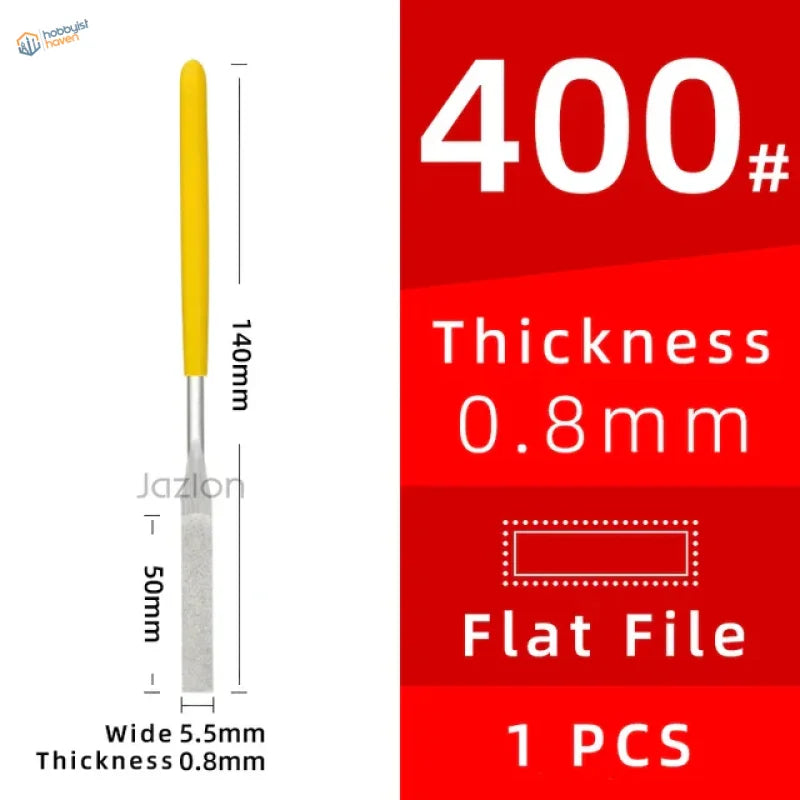 Ultra fine diamond flat file, yellow-handled 400# 140mm metallic blade