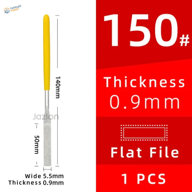 Ultra fine diamond flat file, yellow-handled 150# 140mm 5.5mm blade