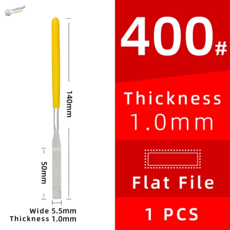 Yellow-handled ultra fine diamond flat file, 400# 0.5-1.1mm thick