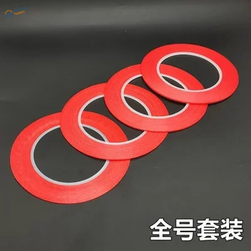 Red 0.5~2.0mm ultra-fine masking tape rolls in neat row