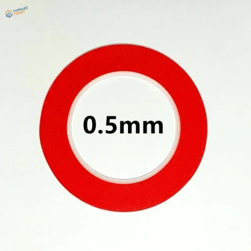 0.5mm fine masking tape with red adhesive, white center, black thickness text