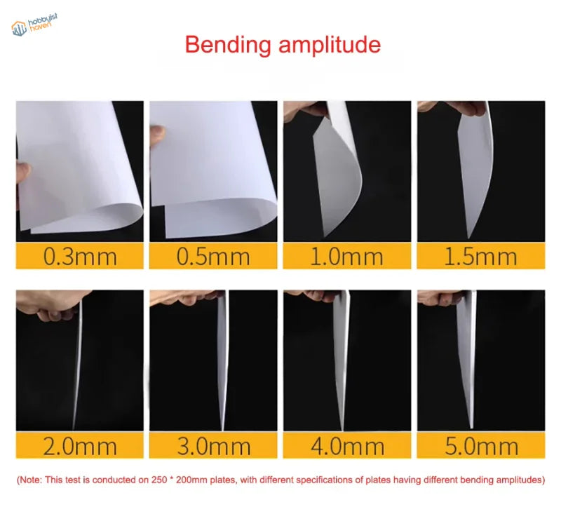 White styrene sheets bent 0.3mm to 5.0mm, 0.5-3mm thick 100x200mm