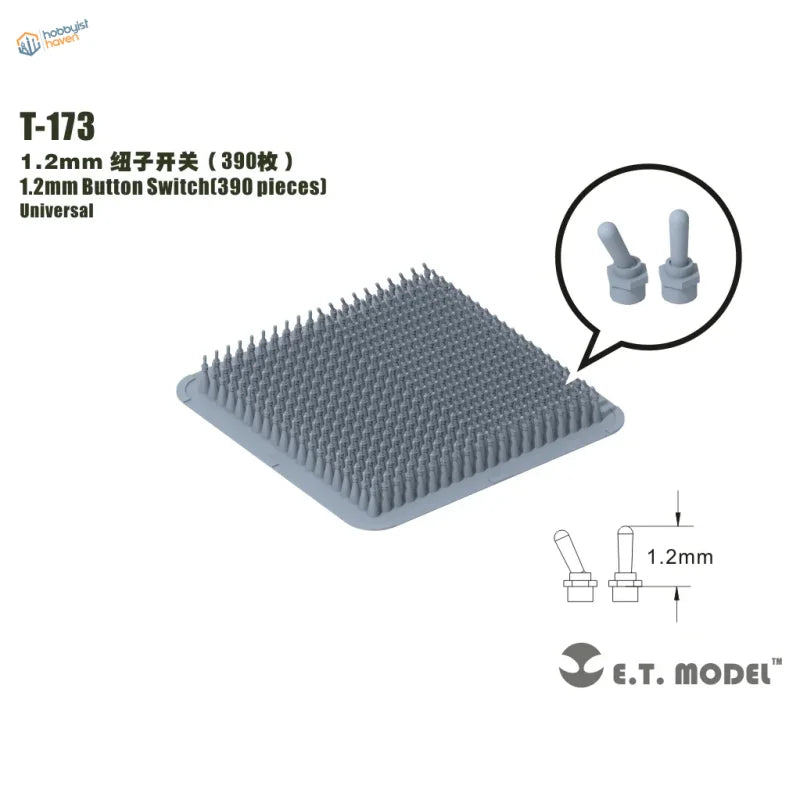 Gray 1.2mm t-173 button switches grid pack for 0.6-2.0mm 3D-printed hobby tools