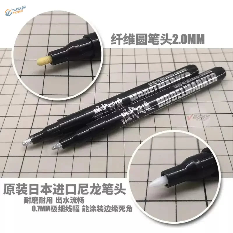 0.7/2.0mm metallic marker pens with black dual-tip Japanese nylon nibs