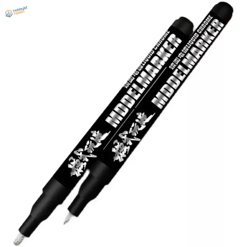 Black metallic marker pens 0.7/2.0mm with silver lettering and white Japanese characters