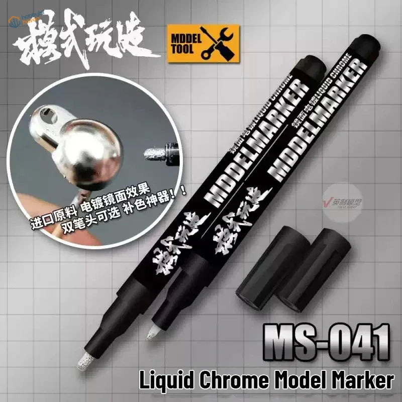 Black cylindrical liquid chrome metallic marker pens with silver tips