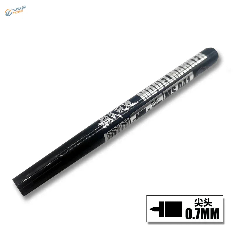 Black 0.7mm metallic marker pen with silver mis dai text on barrel