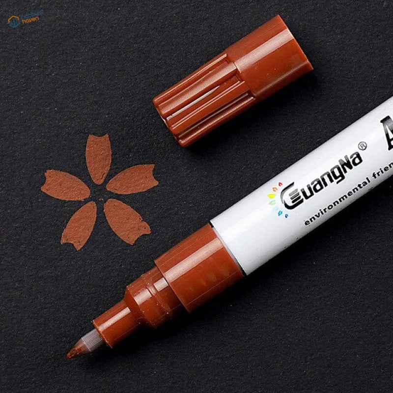 Brown guangna 0.7mm acrylic paint marker pen with white barrel, eco logo