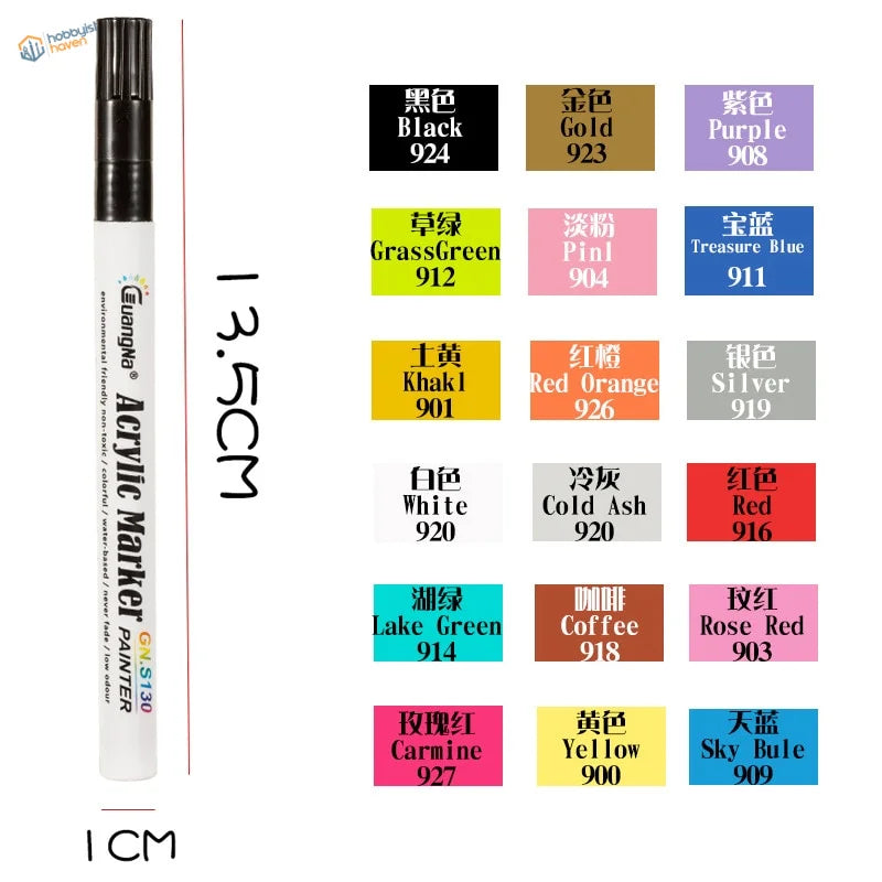 Guanmei 0.7mm acrylic paint marker pen GM-S130 white with black cap 13.5cm