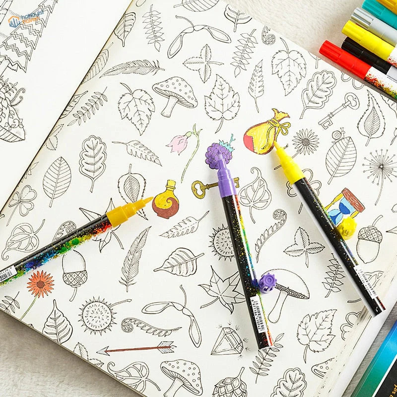 Purple glitter acrylic paint marker pen with mushroom cap and rainbow sparkles