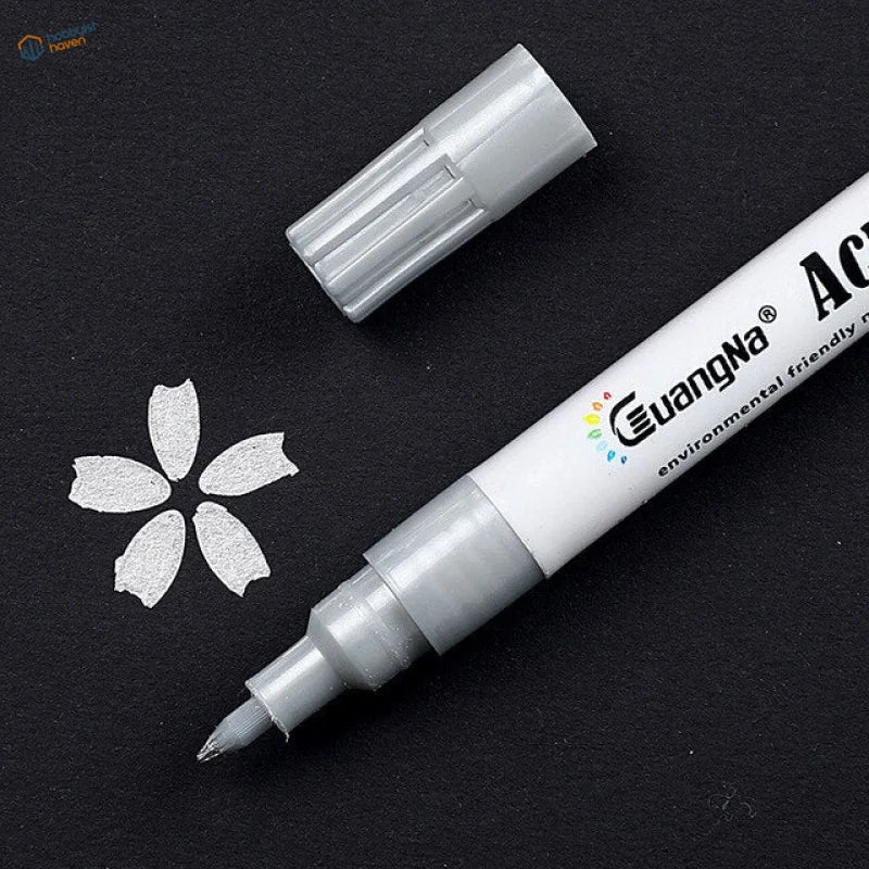 Silver guangna 0.7mm acrylic paint marker pen with white barrel