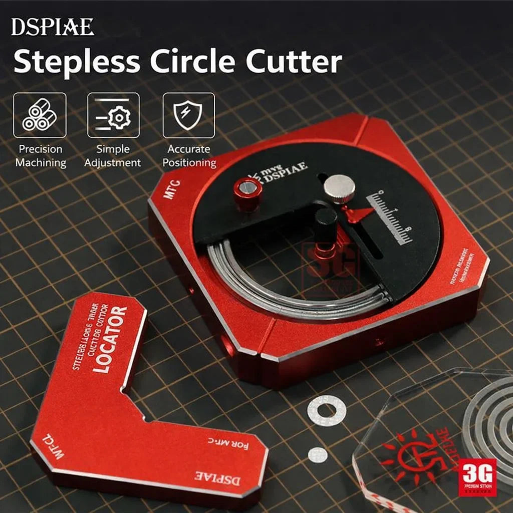 Red and black dspiae stepless circle cutter with precision machining and simple adjustment dial for accurate positioning