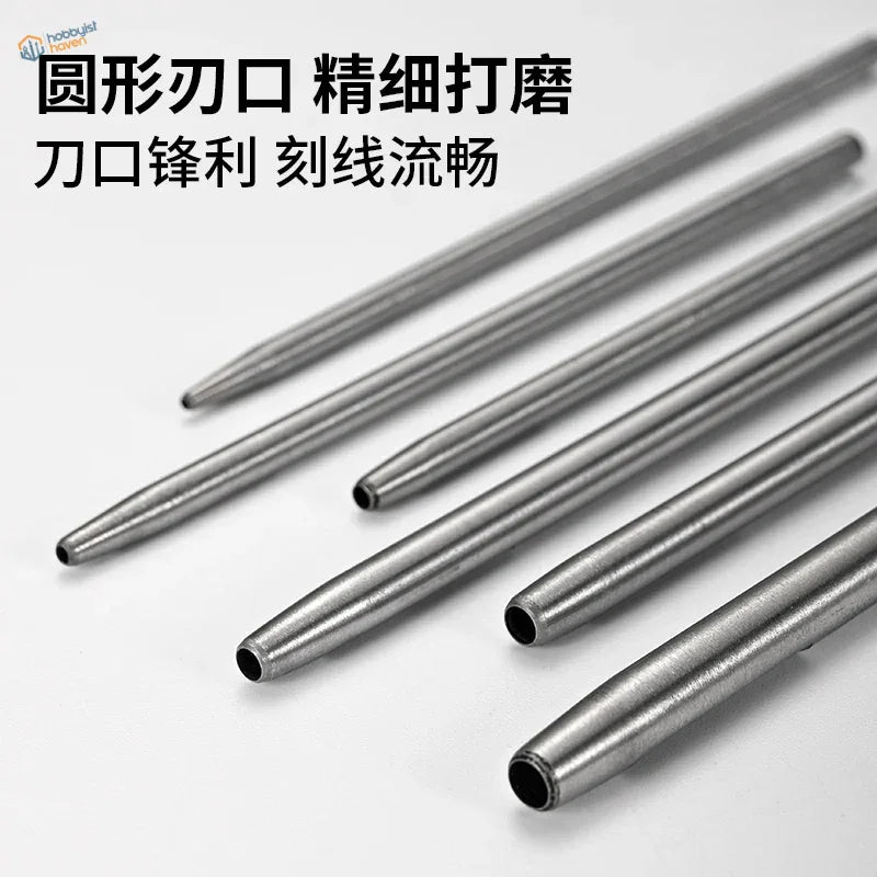 Six polished stainless steel needles for 1.0-3.5mm circular scriber masking tape cutter