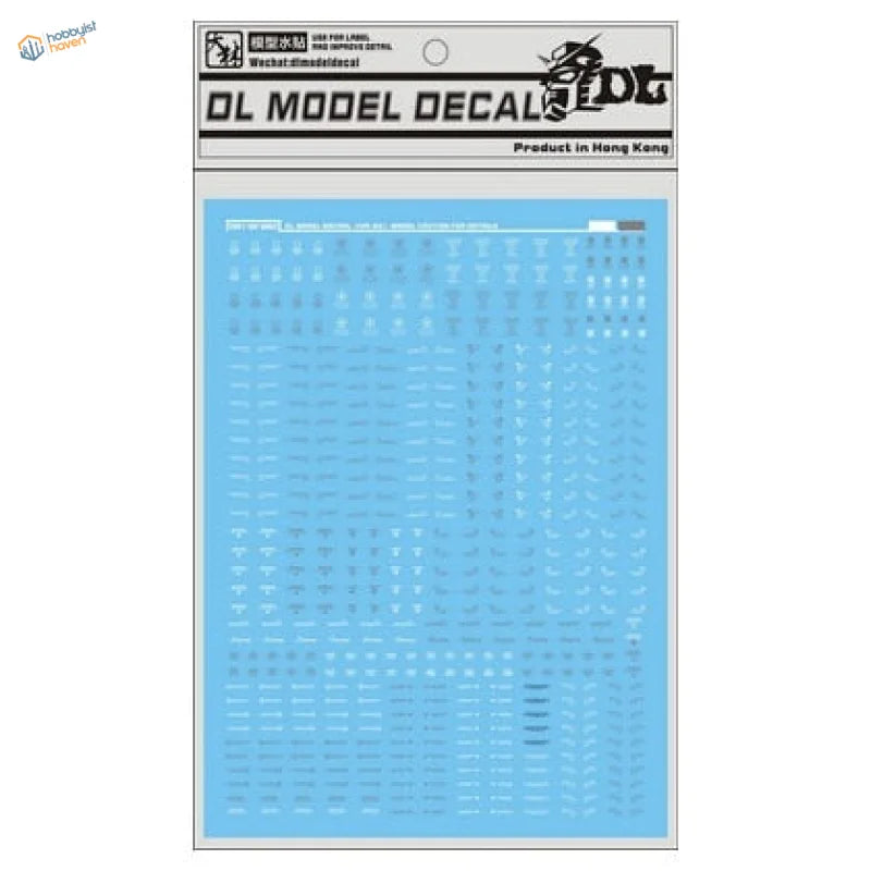 Light blue decal C001 white grey sheet with tiny precise Gundam model decals