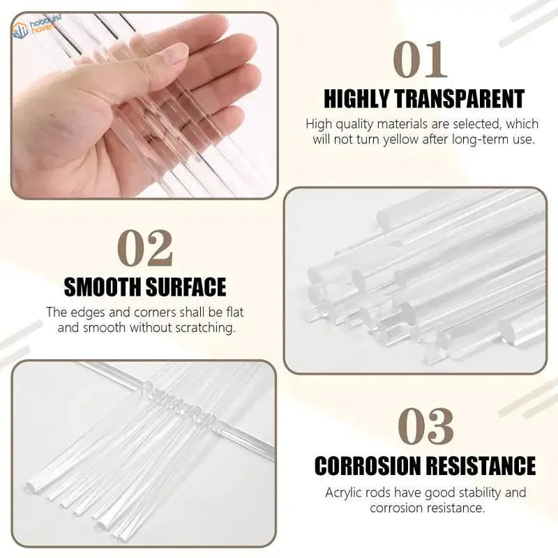 Clear round transparent rods, highly transparent acrylic with polished smooth edges