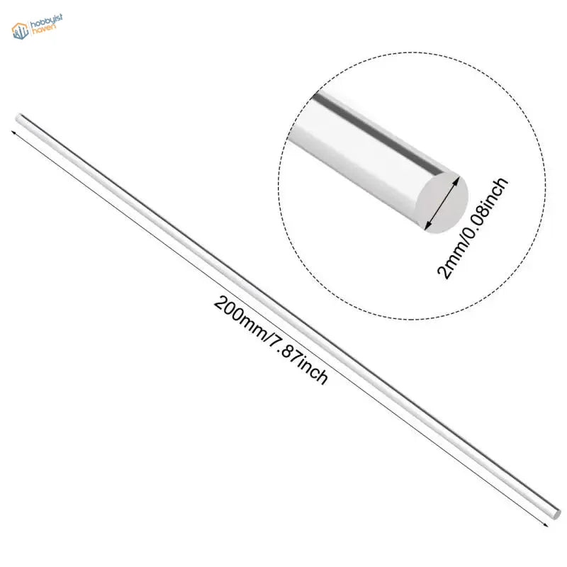 Sleek 200mm round transparent rod, 2mm diameter, polished silver finish
