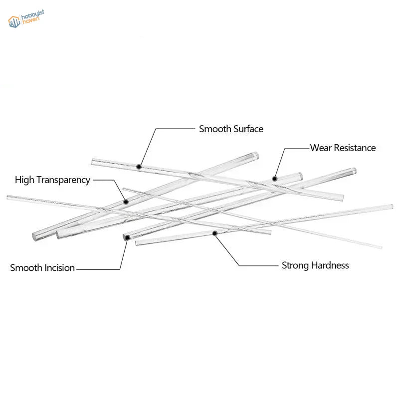 Clear round transparent rods with smooth surfaces and precise incisions