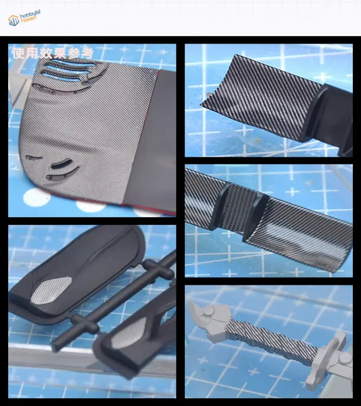 Carbon fiber simulating decals back: textured panel with black brackets