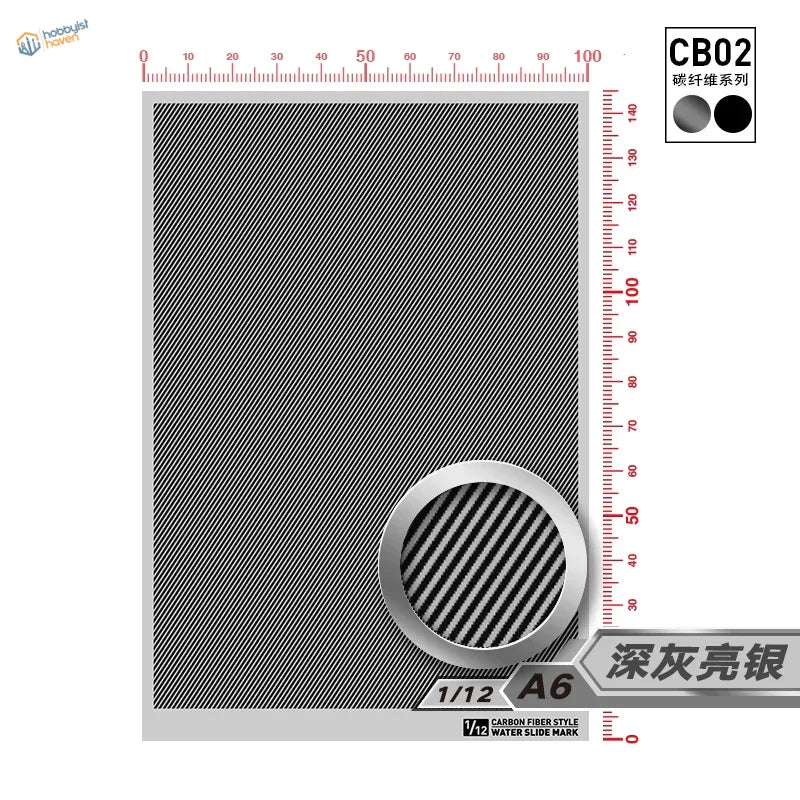 Sleek rectangular carbon fiber simulating decals in gray metallic finish