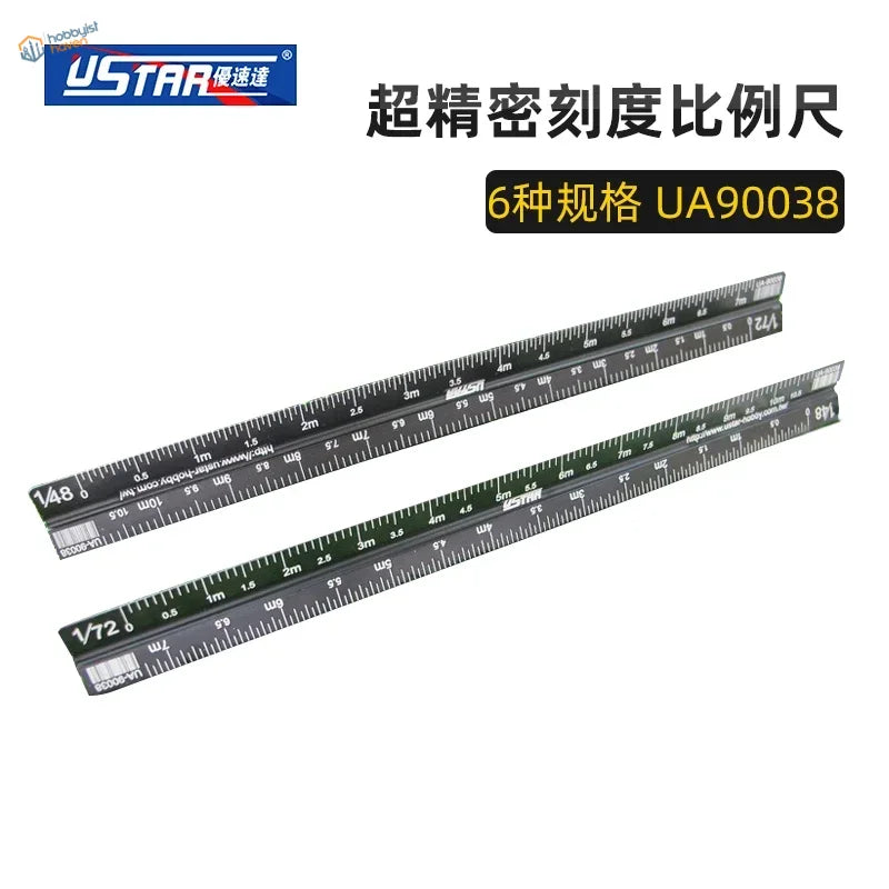Ustar black metal triangular multi-scale ruler with metric imperial markings