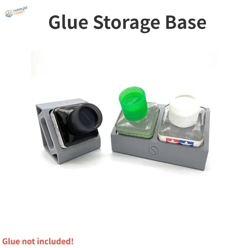 Gray plastic 2-slot glue holder for scale modeling tools with bottle compartments