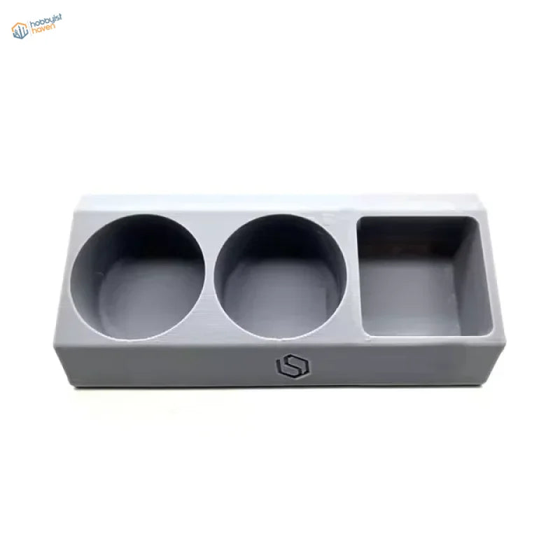 Gray plastic 3-slot glue holders for scale modeling tools