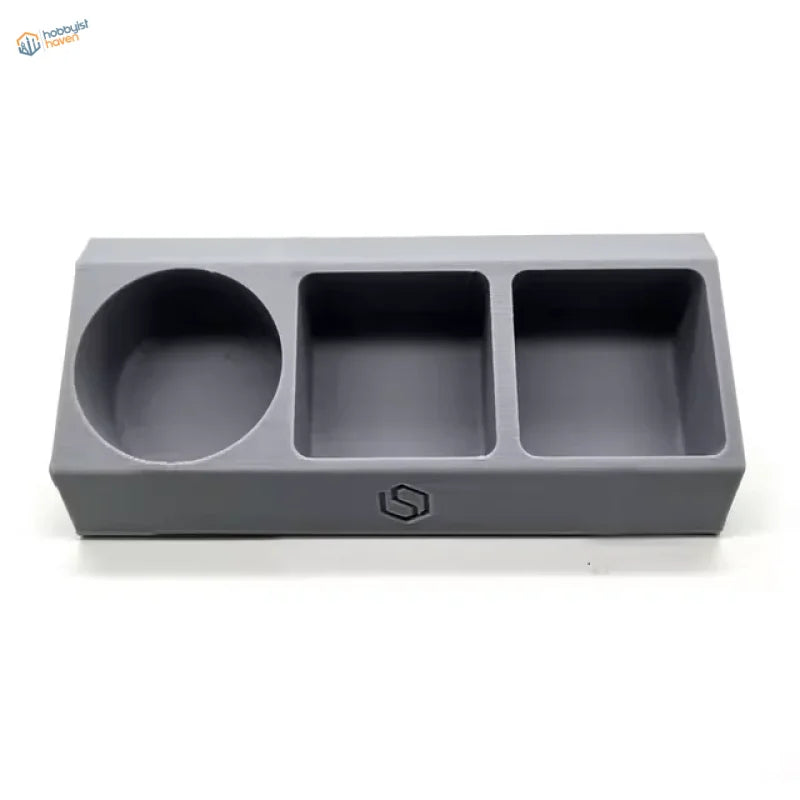 Gray silicone glue holders with 3 compartments for scale modeling tools