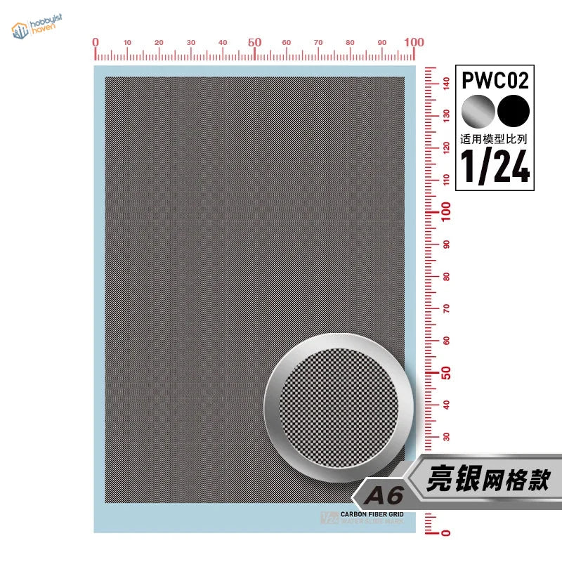 A6 1/24 scale carbon fiber checkerboard decal with silver border for scale modeling