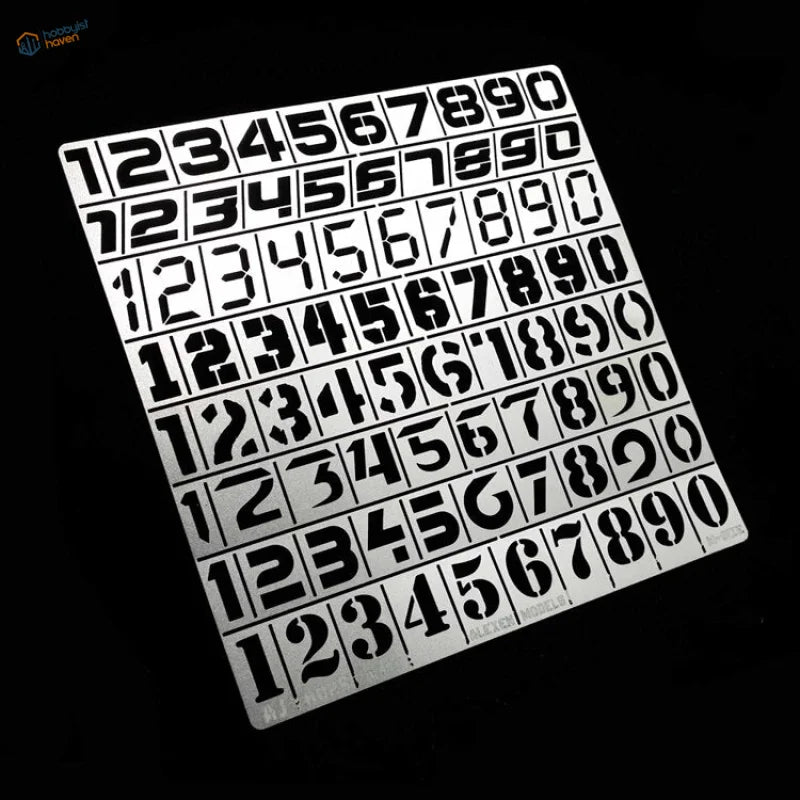 1/35 1/100 numbers stencil sheet with black cut-out digits 0-9
