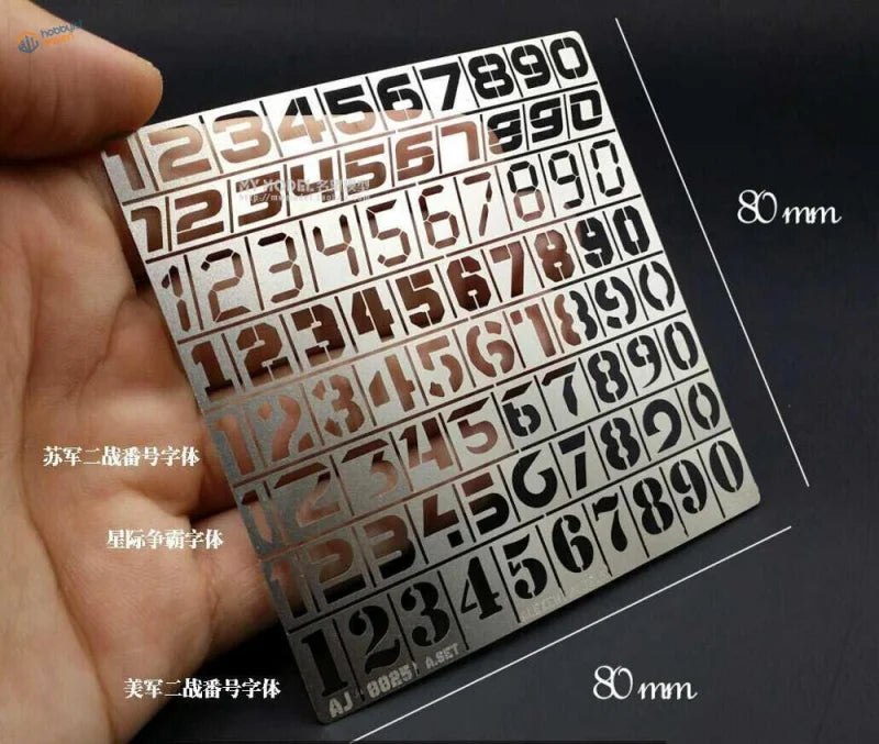 Silver WWII numbers stencil plate for 1/35 1/100 scale modeling