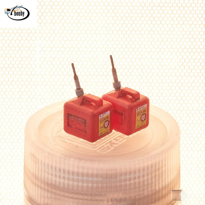 Two miniature red 1/35 1/32 Honby gas canisters for civilian supplies model kits