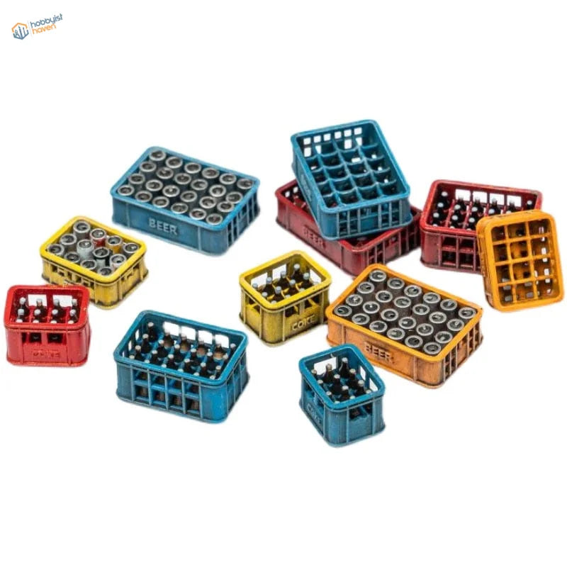 Colorful 1/35 soda bottles in beer crates for scale modeling tools