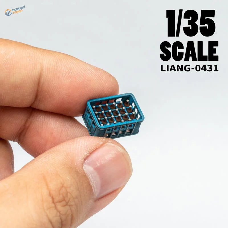 Blue 1:35 scale plastic crate liang-0431 with soda bottles for scale modeling tools