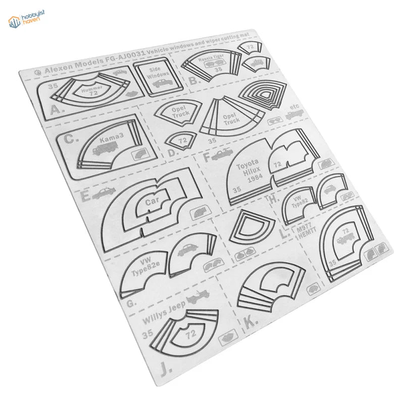 1/35 1/72 mask cutting stencil for vehicle windows and windshield wipers