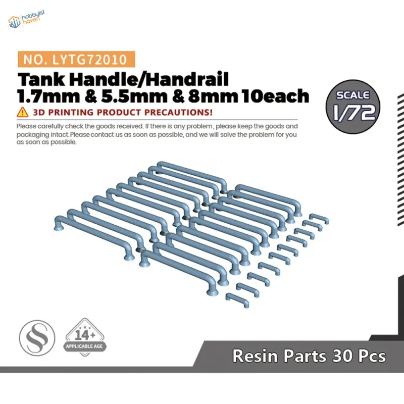 Set of 30 gray 1:72 precision hobby tank handrails