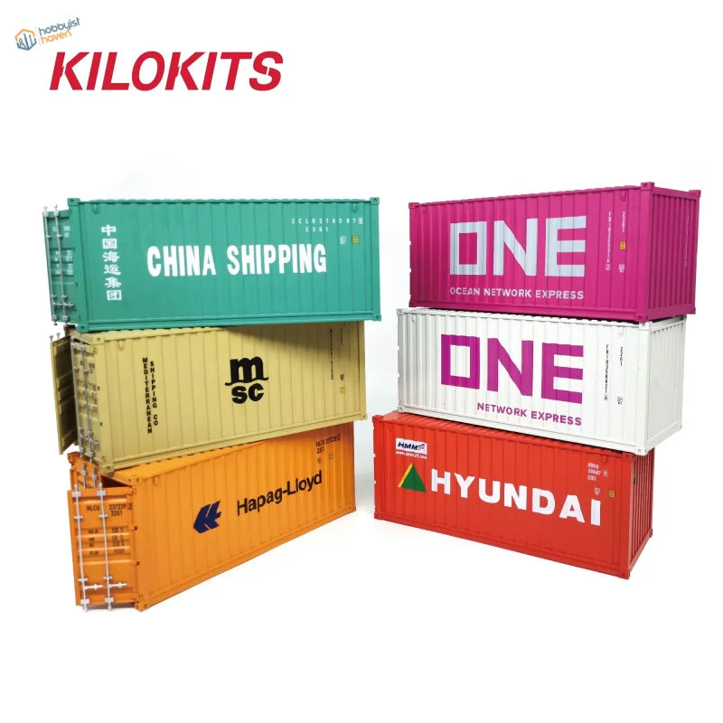 Colorful 1/35 20ft shipping container model kits with logos from china shipping and hyundai for precision hobby tools