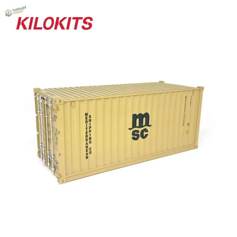 Beige 1/35 scale model shipping container kit with black msc logo for precision hobby tools and model building tools