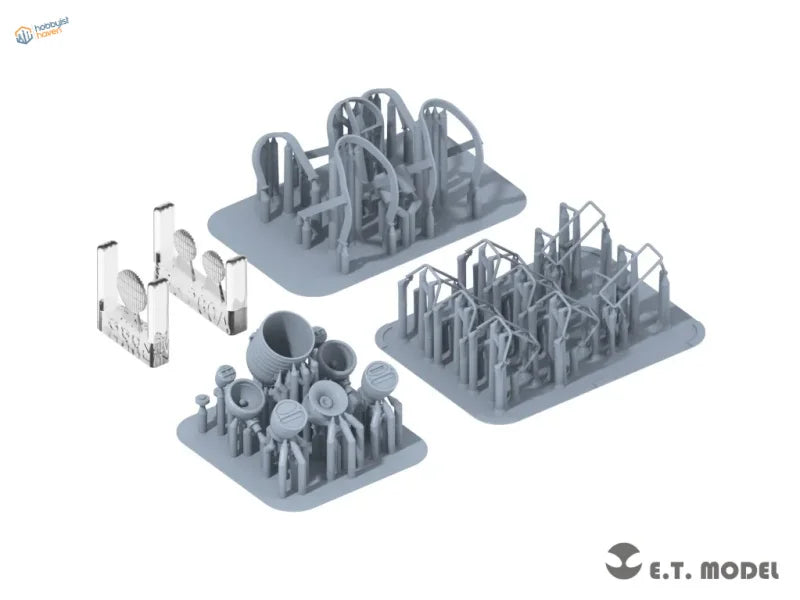 1/35 scale modeling 3D printed lights and guards set for M4 Sherman with gray plastic roller coaster components