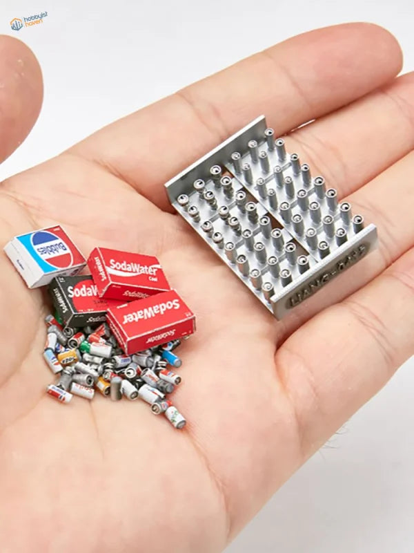 Silver metallic 1:35 3D printed soda cans dispenser with engraved branding