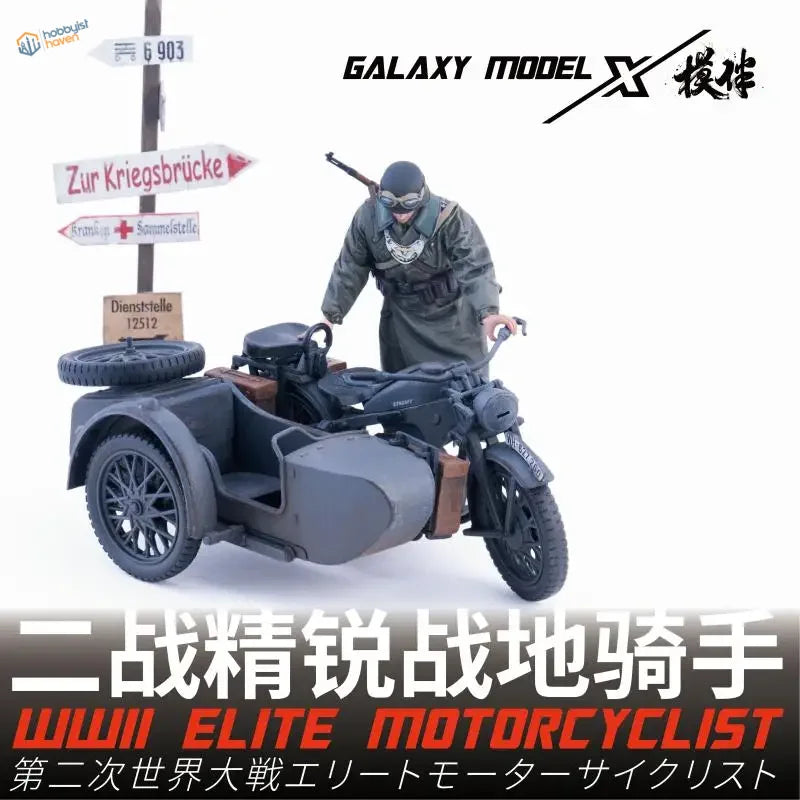 1/35 3D-printed German motorcyclist figure with WWII sidecar model