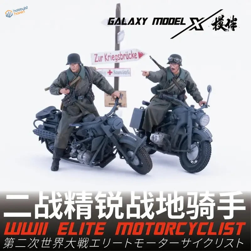 1/35 3D-printed WWII elite German motorcyclist figure with black gray motorcycle model